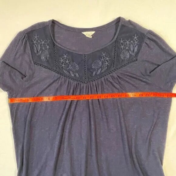 Caslon Embroidered Yoke Slub Jersey Knit Tee Navy Crew Neck Size XL - Picture 7 of 10